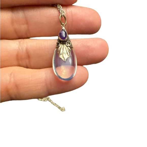 Beautiful Opalite Amethyst Sterling Silver 925 Pendant Necklace - Picture 5 of 14